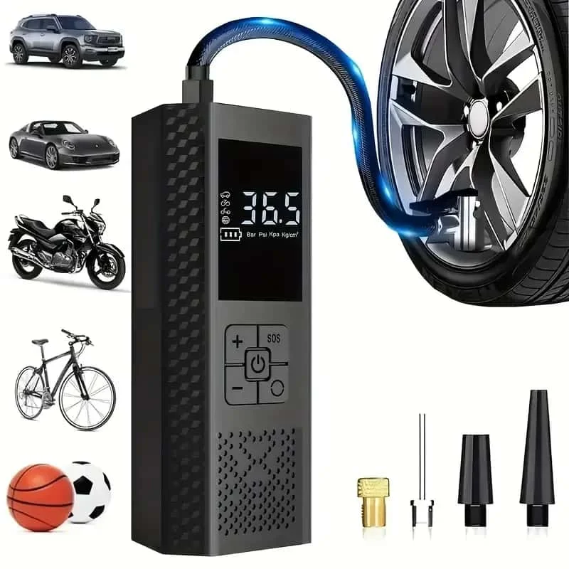 Balloon Pump Hand - ポータブル150 PSIエアポンプ、デジタルゲージ、LEDライト、USB充電式、ワイヤレス、車、バイク、風船用