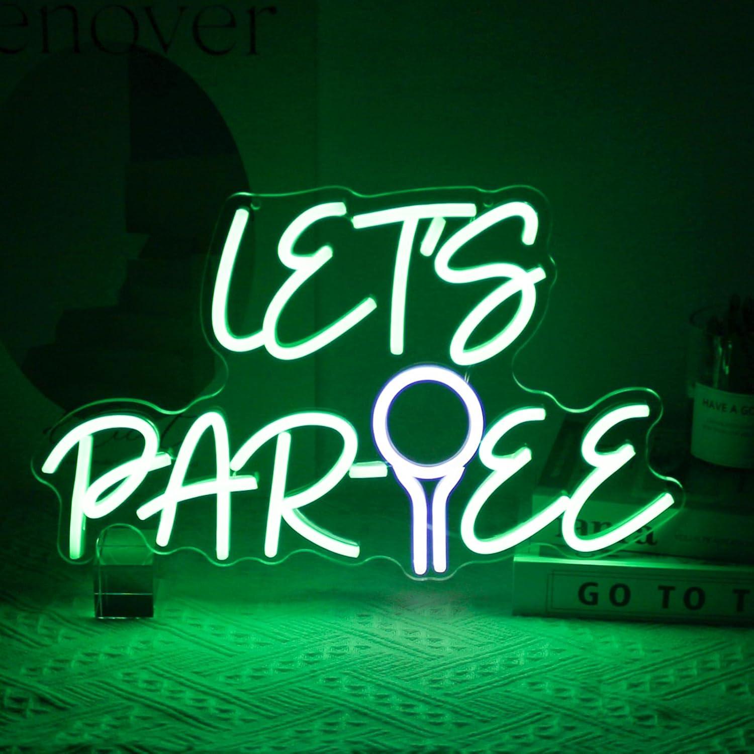 Neon Sign Party - 「Let's Par Tee」ネオンサイン。ゴルフボール型のUSB接続式調光可能LEDネオンライト。ゴルフクラブ、寝室、男性の趣味の部屋、パーティー、壁の装飾、ギフトに最適。