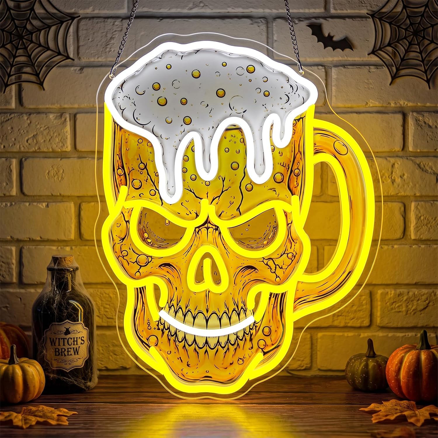 Neon Sign Party - スカルビールのネオンサイン、USB接続のLEDネオンライト。ハロウィーンパーティー、ゲームルーム、寝室、TikTokの写真撮影用背景装飾に。おしゃれなランプとしても贈り物に最適。
