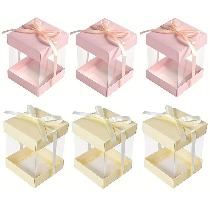 Event Party Box - 5/10個入り小窓付きギフトボックス（リボン付き）-透明包装、結婚式、バレンタインデー、誕生日パーティーに最適