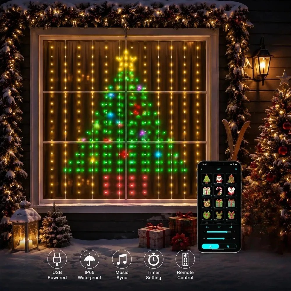 クリスマスイルミネーションライト、LEDカーテンライト、色が - Neon Sign Party のレビューと価格