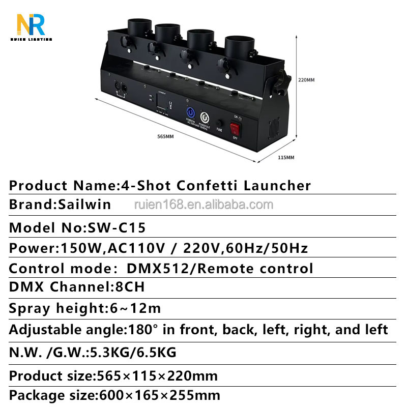 DMX512対応、4連式の紙吹雪マシン。ステージ用、カラーペ - Confetti Cannon Tube のレビューと価格