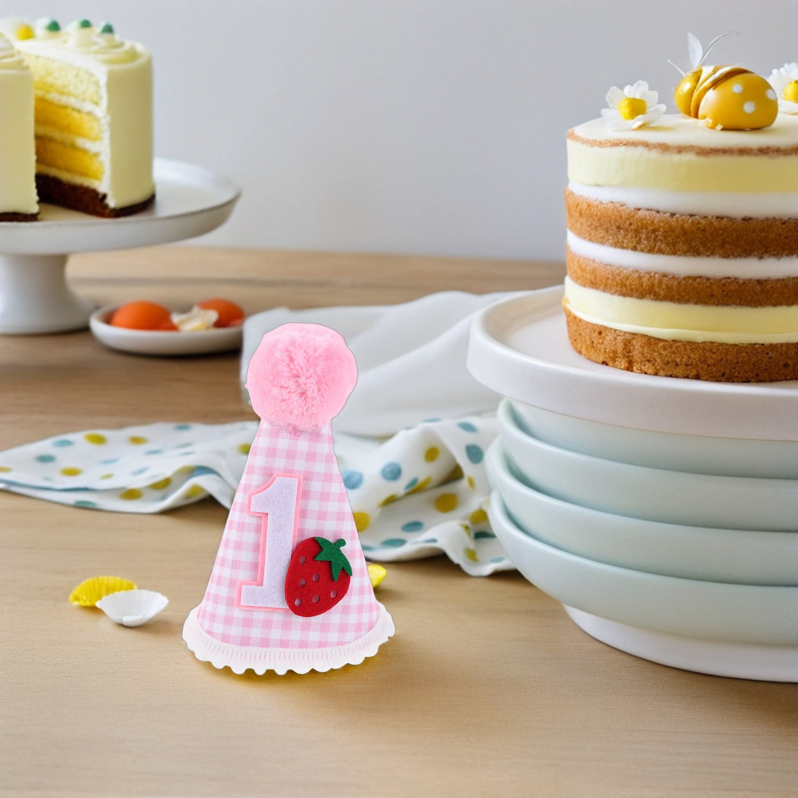 いちご柄の誕生日帽子。1歳のお誕生日パーティーにぴったり。肌 - Party Hat Cone のレビューと価格