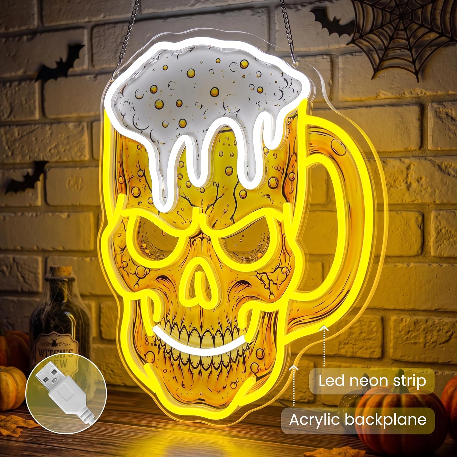 スカルビールのネオンサイン、USB接続のLEDネオンライト。 - Neon Sign Party のレビューと価格